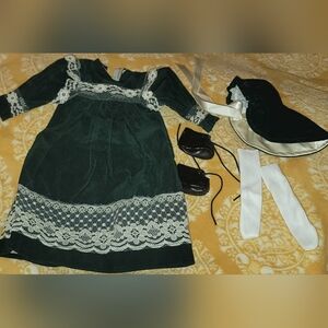 Vintage 1950-60's Baby Doll Dress Set With Socks,Shoes And Bonnet